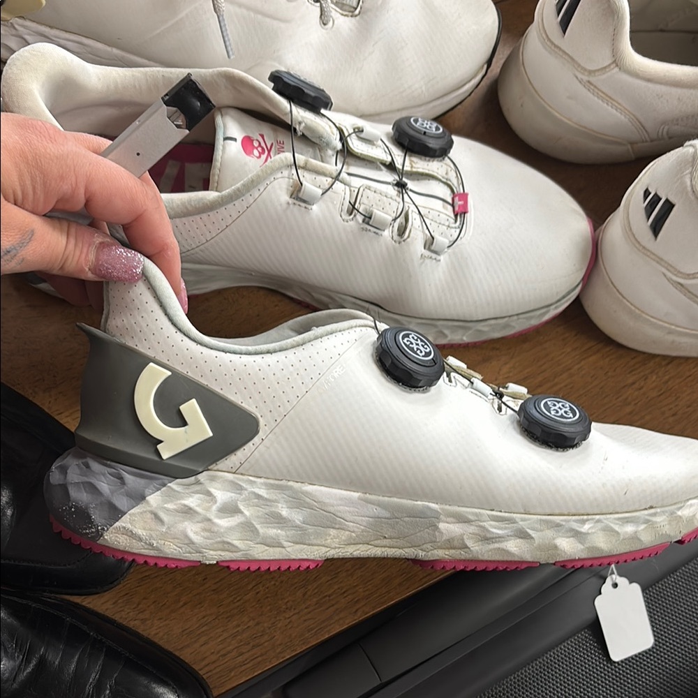 G/FORE White Golf Shoes with Pink Accents